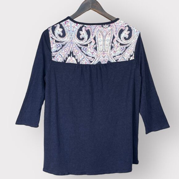 Chico's Shirt Women 1 (US M/8) Blue‎ Multicolor Print 3/4 Sleeve Linen C14 - Picture 7 of 12